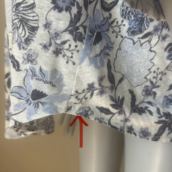 RACHEL ZOE 100% Linen Floral Knit Tunic Tee V-Neck Top 3/4 Sleeves Blue White - Picture 15 of 16